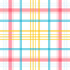 Colorful Pastel Plaid Pattern with Thin Lines in Blue, Pink, Yellow and White for Background and Design Use