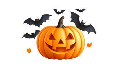 This orange pumpkin, a decorated jack-o'-lantern, perfectly illustrates the scary, isolated symbol of the October fall holiday