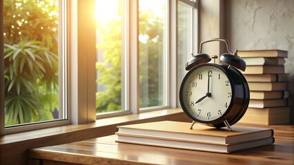 Naklejka premium Morning Light Shining on a Desk with Clock