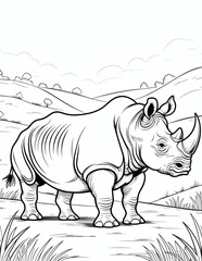 Fototapeta premium Powerful Rhinoceros Coloring Page for Kids - Printable Wild Animal Outline Art