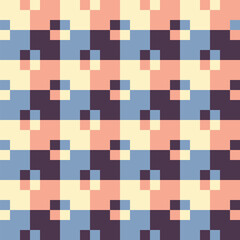 Pattern created from cream, peach, blue  and deep maroon squares
