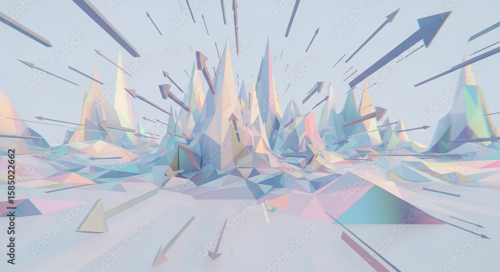 Poster abstract low poly landscape with arrows pointing in various directions, creating a modern and geomet