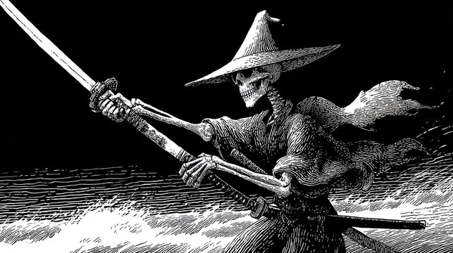 Skeleton samurai wielding a katana