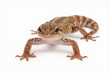 Obraz premium Striped gecko portrait, white background, studio shot, reptile pet