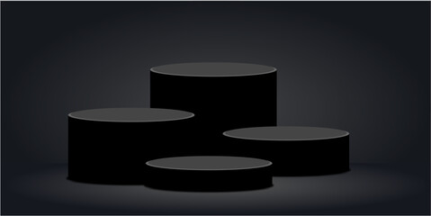 Black elegant cylinder circle podium stage platform pedestal vector. Ideal for product displays, awards, presentations, or minimalist design needing a sophisticated, sleek base.