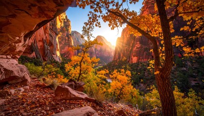 Autumn Canyon Sunrise Through Trees