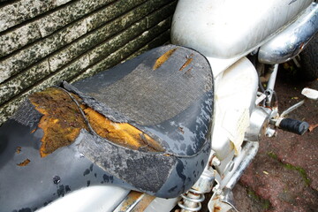 Abandoned Motorcycle by Park: Close-up of Rotted Seat (Tokyo)