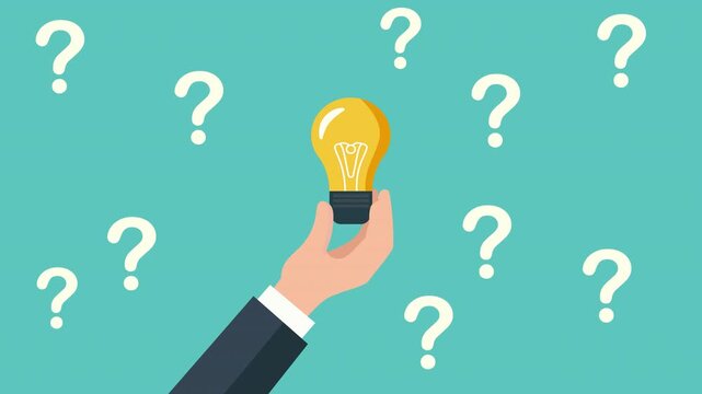 animation question mark and hand hold light bulb. concept of question answer, problem solving, business solution, ask for reply or idea to solve trouble	
