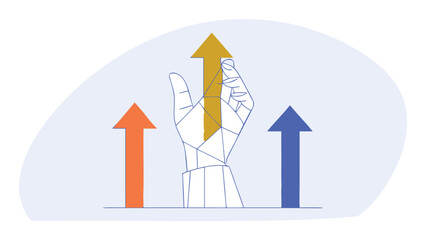 Abstract digital businessman hand holding rising arrows