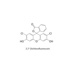 2’,7’-Dichlorofluorescein skeletal structure. dye derivative compound schematic illustration. Simple diagram, chemical formula.