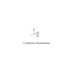 1,1-Dichloro-1-fluoroethane skeletal structure. halogen ethane compound schematic illustration. Simple diagram, chemical formula.