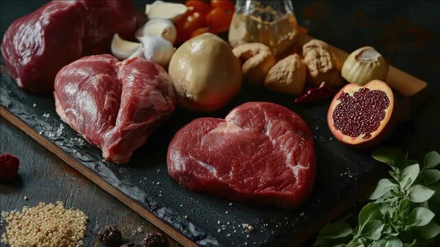 Selection of beef cuts, marinated and ready for cooking.