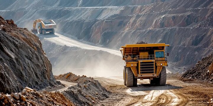 Large Mining Dump Truck Driving in Open-Pit Quarry