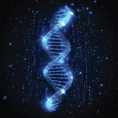 Obraz premium Biotechnology, digital DNA analysis concept with glowing helix and circuit board vector illustration, vector style simple color