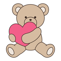 かわいいくまのぬいぐるみのベクターイラスト。熊、アイコン、座る、ハート、テディベア
