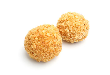 Delicious fried croquette balls isolated on white