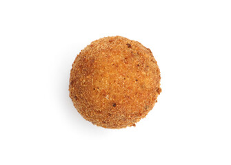 One delicious fried croquette ball isolated on white, top view