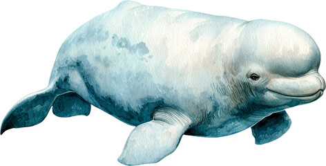 Fototapeta premium Watercolor painting of a beluga whale swimming gracefully isolated on transparent background