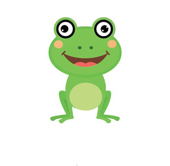 Cartoon Green Frog with Big Eyes and a Happy Smile on White Background