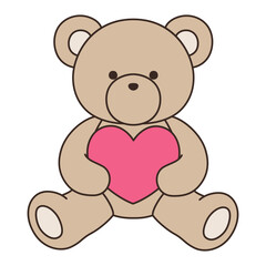 かわいいくまのぬいぐるみのベクターイラスト。熊、アイコン、座る、ハート、テディベア