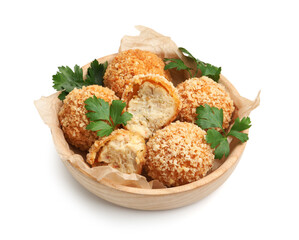 Delicious fried croquette balls with parsley isolated on white