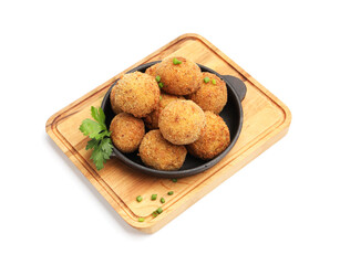 Delicious fried croquette balls with green onion and parsley isolated on white