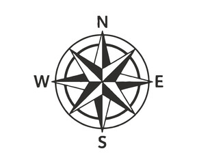Simple Black and White Compass Rose with Cardinal Directions Illustration