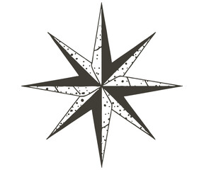 Eight Pointed Compass Rose with Distressed Texture on a White Background