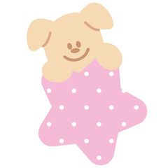 Cute illustration of puppy and star polka dot pattern for animals, cartoon character, cute patches, kid doll, plush toy, brooch, pin, pet shop, vet, text bubble, blank space, icon, sticker, dog