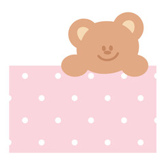 Cute illustration of teddy bear and polka dot pattern for animals, cartoon character, cute patches, kid doll, plush toy, brooch, pin, pet shop, vet, text bubble, blank space, icon, sticker, zoo


