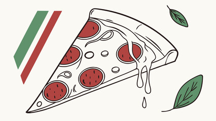 A colorful cartoon vector illustration of pizza with cheese, perfect for food art design cards