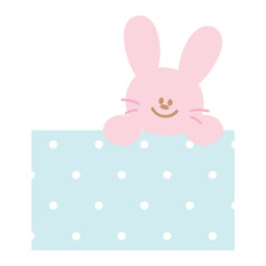 Cute illustration of pink bunny and polka dot pattern for animals, cartoon character, cute patches, kid doll, plush toy, brooch, pin, pet shop, vet, happy easter, text bubble, blank space, icon