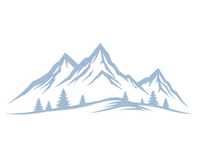 Serene Mountain Range Silhouette with Evergreen Trees in a Minimalist Design