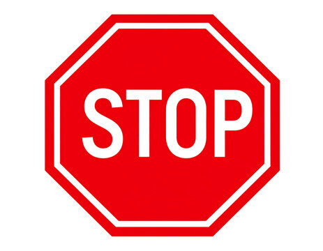 kkk Classic red octagonal stop sign with white lettering isolated on white background PNG