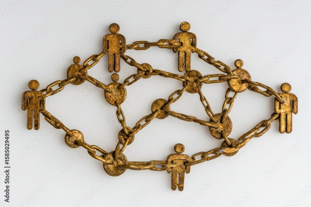 Poster intricate network of metallic links symbolizing human connectivity and collaboration represented thr