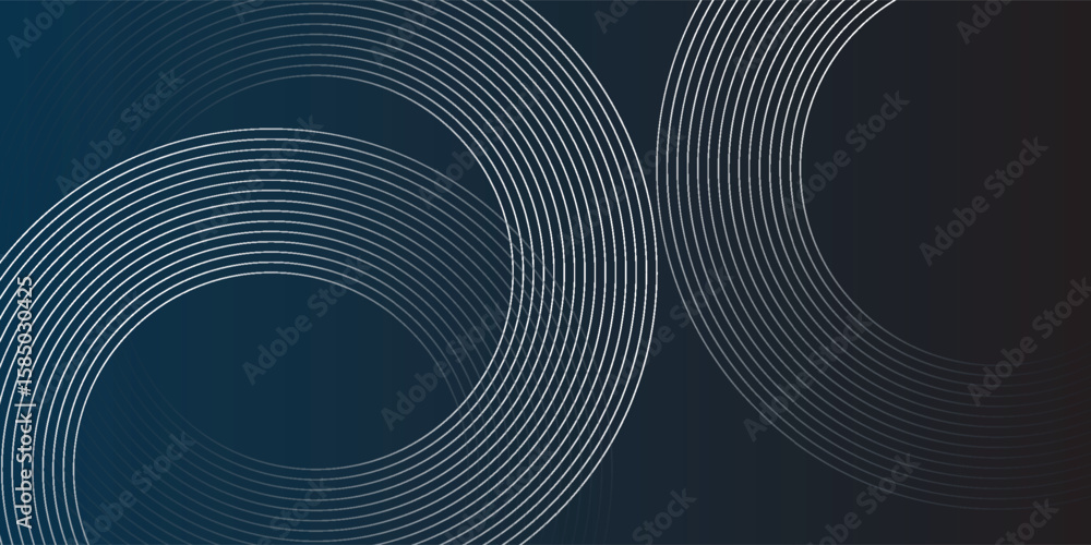 Poster dark blue abstract background with glowing circle lines. geometric stripe line art design. modern sh