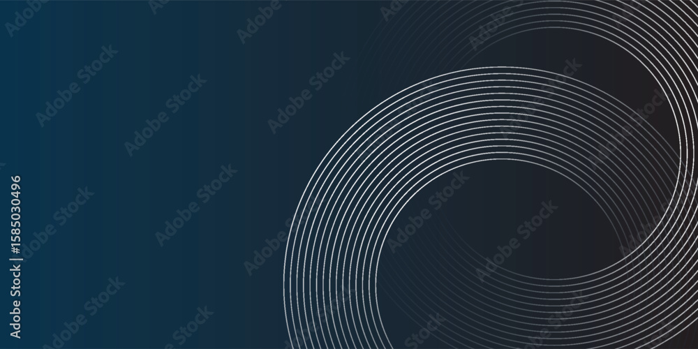 Poster dark blue abstract background with glowing circle lines. geometric stripe line art design. modern sh
