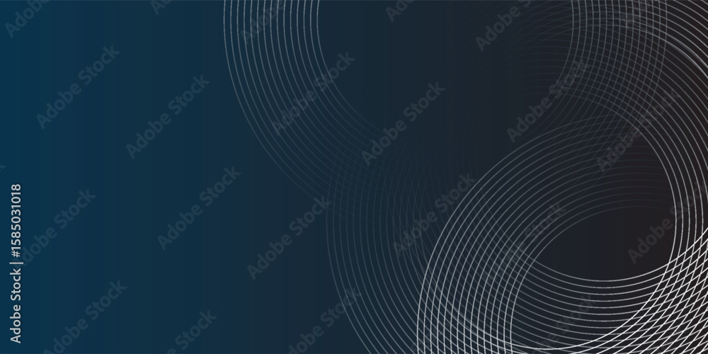 Poster dark blue abstract background with glowing circle lines. geometric stripe line art design. modern sh