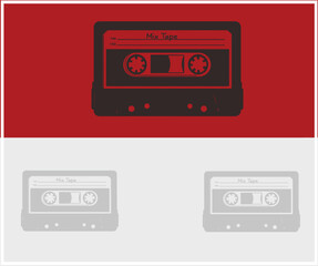 Retro Mix Tape Cassette Illustration with Red and Gray Background