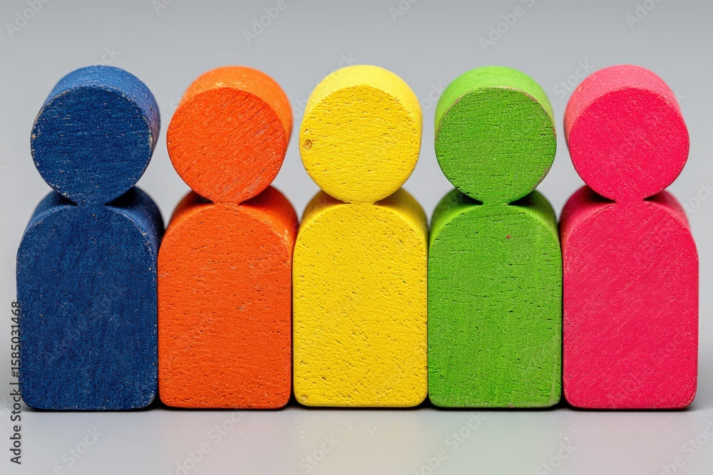 Fototapete colorful wooden figures representing diversity and inclusivity standing side by side showcasing harm