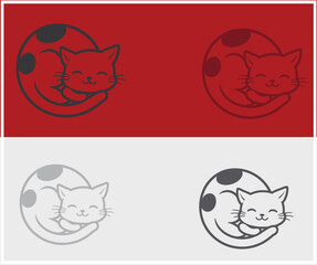 Four Sleeping Cats in a Red and Gray Color Block Design