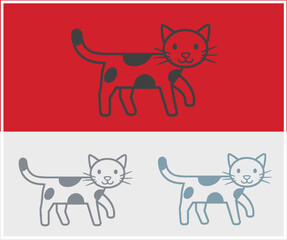 Stylized Cats in Red Gray and Blue with Spotted Patterns Illustration