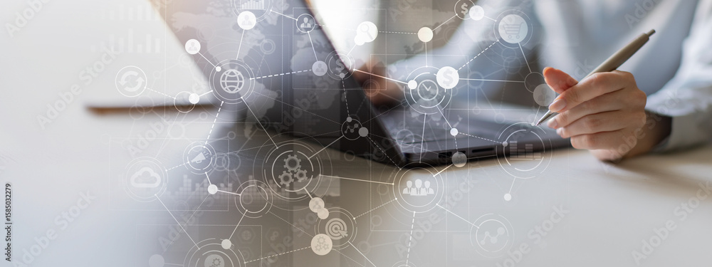 Poster cloud-based solutions for business networks: enhancing connectivity, data security, and automation.