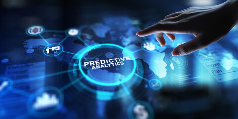 Predictive Analytics Leveraging Data for Future Insights, projection on a virtual screen, Business...