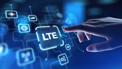 LTE Long-Term Evolution for High-Speed Mobile Connectivity, projection on a virtual screen, Business and Technology Concept.