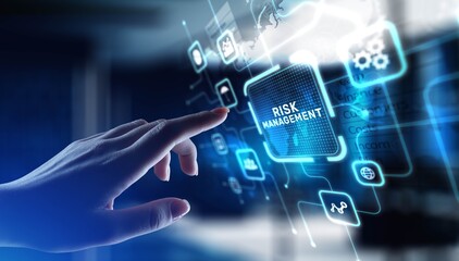 Risk Management Identifying and Mitigating Business Risks, projection on a virtual screen, Business...