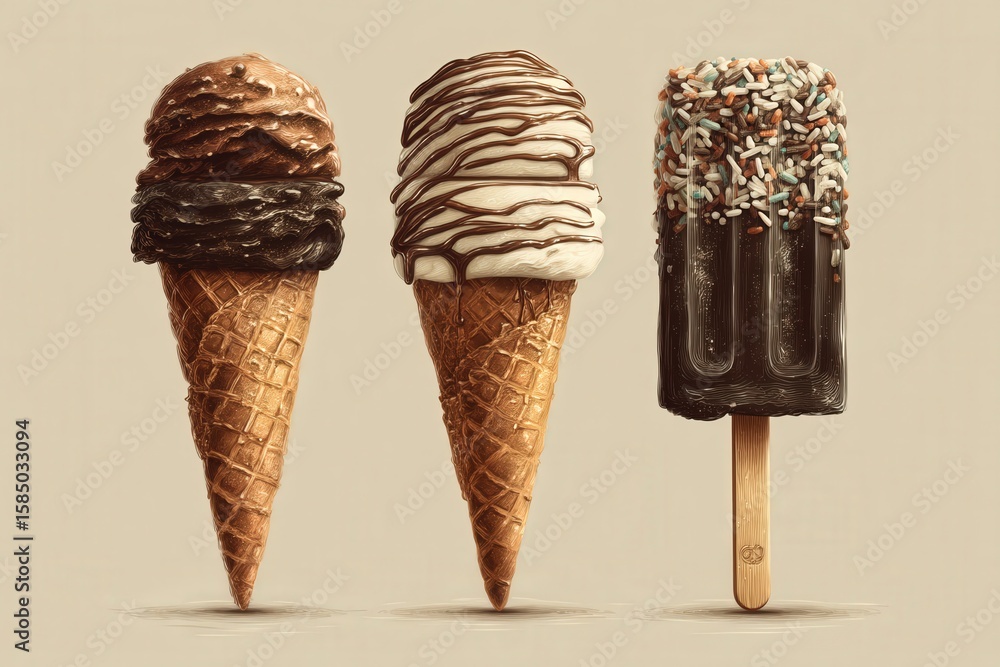 Poster indulging in decadence multiple ice cream confections and popsicles capturing the essence of delight