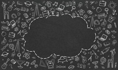 Concept of education School background chalkboard with different stuff. Welcome back to school design vector.