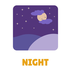 Isolated illustration cartoon night icon with moon clouds and stars