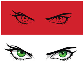 Intense Gaze Red and Green Eyes in an Anime Style Illustration